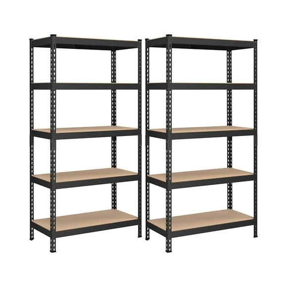 5-Tier Storage Shelves, Garage Storage, Boltless Assembly, Adjustable Shelving Units, 17.7" x 35.4" x 70.9"Inches, Load 1929 lb Each, Shed Warehouse Basement, Black, Set of 2