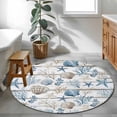 thumbnail image 3 of Ocean Coastal Round Area Rug 4Ft Washable Circle Rugs for Bedroom Dining Room, Ocean Nautical Coral Shells Wooden Grain Non-Slip Carpet Floor Mats Indoor Outdoor Carpet Runner Aesthetic Home Decor, 3 of 8