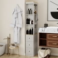 thumbnail image 2 of 73" Tall Storage Cabinet, Narrow Wood Bookshelf with Side Drawers, Freestanding Display Media Shelf with Open Shelves and 4 Hooks, for Living Room, 2 of 9