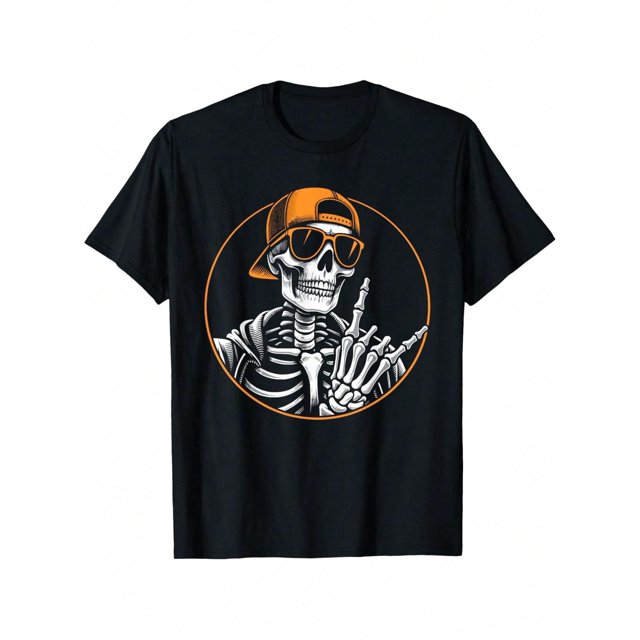 Kid's Cartoon T Shirt, Boys T Shirt Halloween Skeleton Rock Hand, Rocker, Boy Girl & Boys, Rock Music T-ShirtCrew Neck Short Sleeve T Shirt