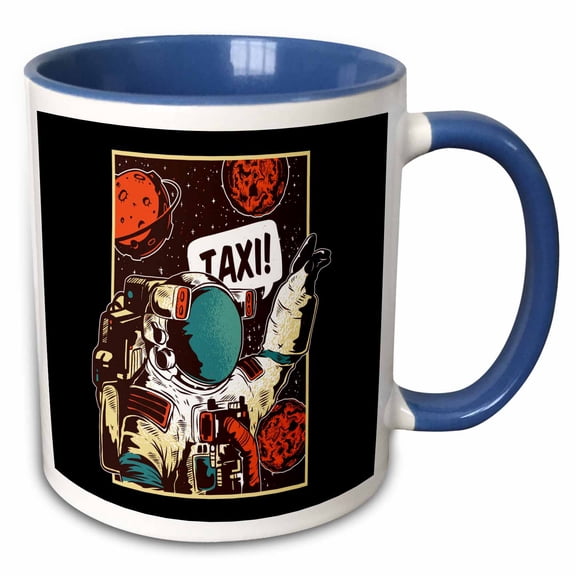3drose, Fantasy Astronaut Spaceman with Taxi Quotes Planet, 15oz Two-tone Blue Mug