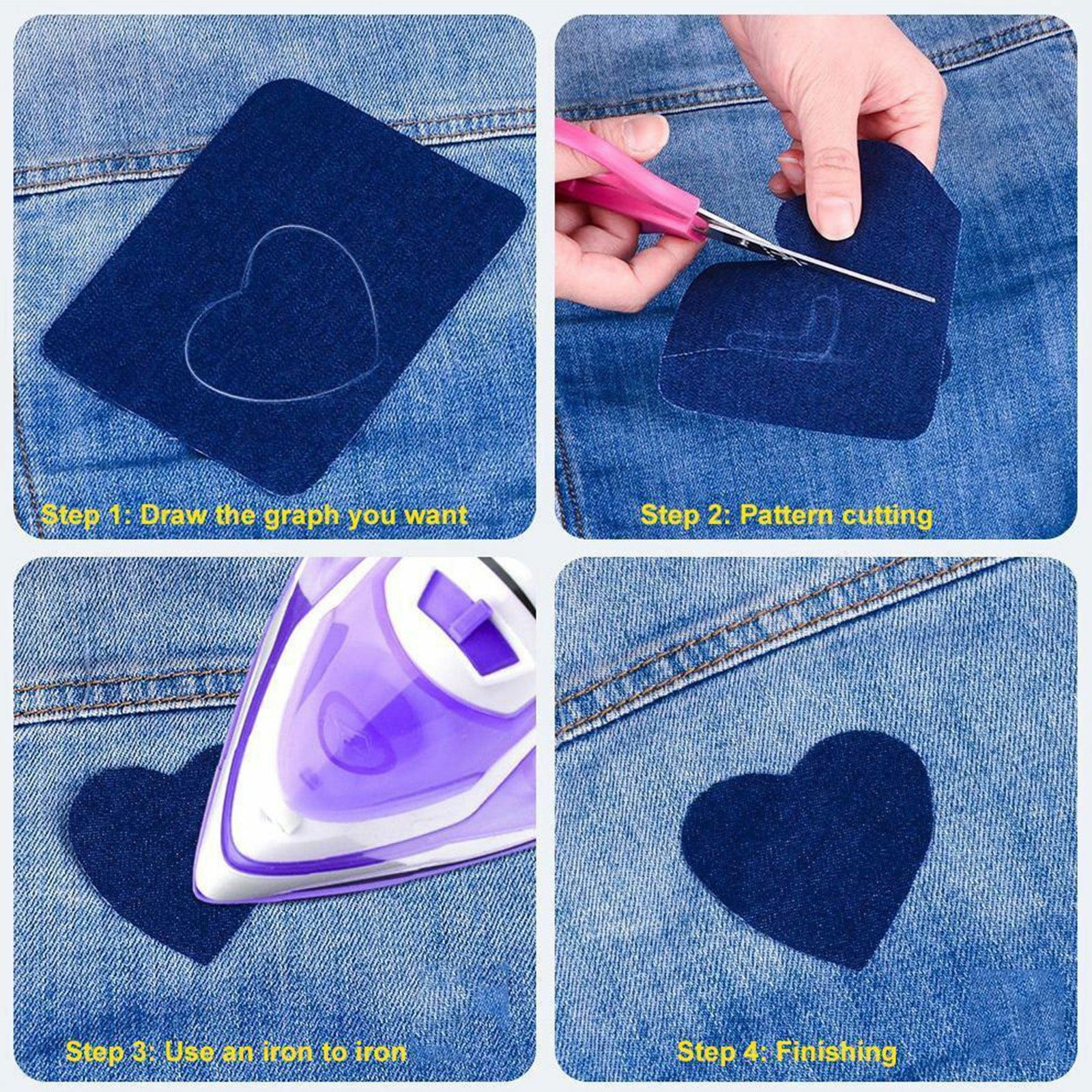 20pcs DIY Design Iron on Denim Fabric Patches Clothing Jeans
