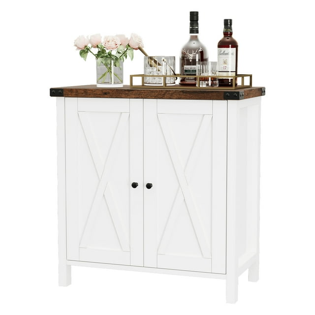 Farmhouse Storage Cabinet with Doors and Adjustable Shelves, 30" Rustic Oak Buffet Sideboard for Kitchen/Dining Room