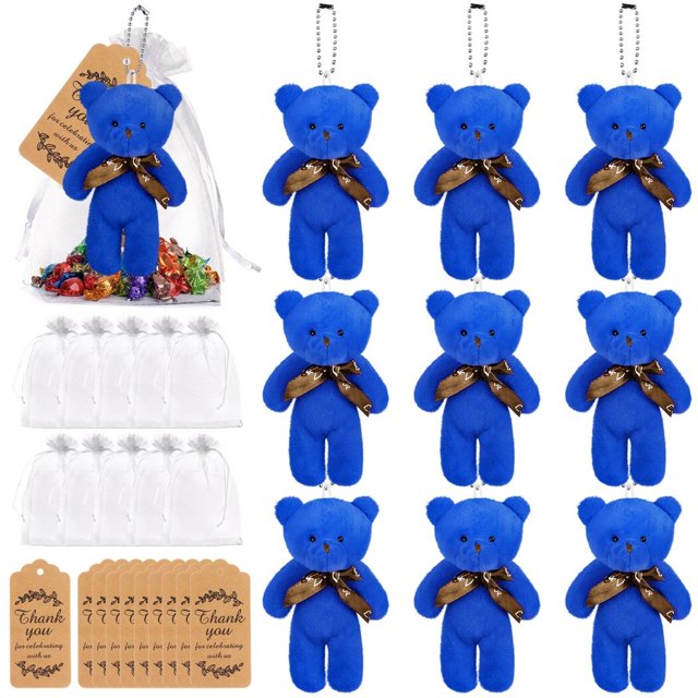 10 mini ositos de peluche para baby shower, pequeños osos de peluche a granel, mini osos de peluche de 4,7 pulgadas con etiquetas de agradecimiento y bolsas de organza, recuerdos de fiesta