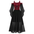 thumbnail image 3 of Hansber Kids Girls Medieval Princess Renaissance Faire Dress Cold Shoulder Long Sleeve Gothic Witch Dresses Burgundy 8, 3 of 7