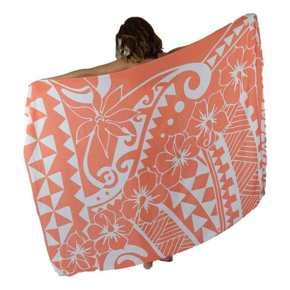 Island Style Women's Pareo Sarong Cover-up- Hawaiian Tribal Hibiscus Print, Orange