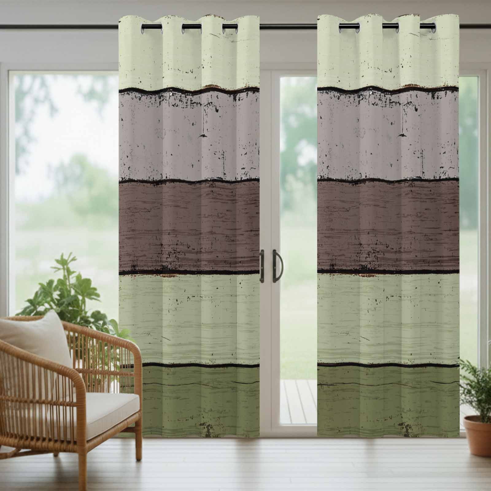 Outdoor Curtains for Patio Waterproof, Sage Green Grey Windproof Pravicy Outside Porch Blackout Curtain, Vintage Stripe Farmhouse Wood Grain Sun Blocking Grommets Curtains for Cabana 2 Panels 54"x84"