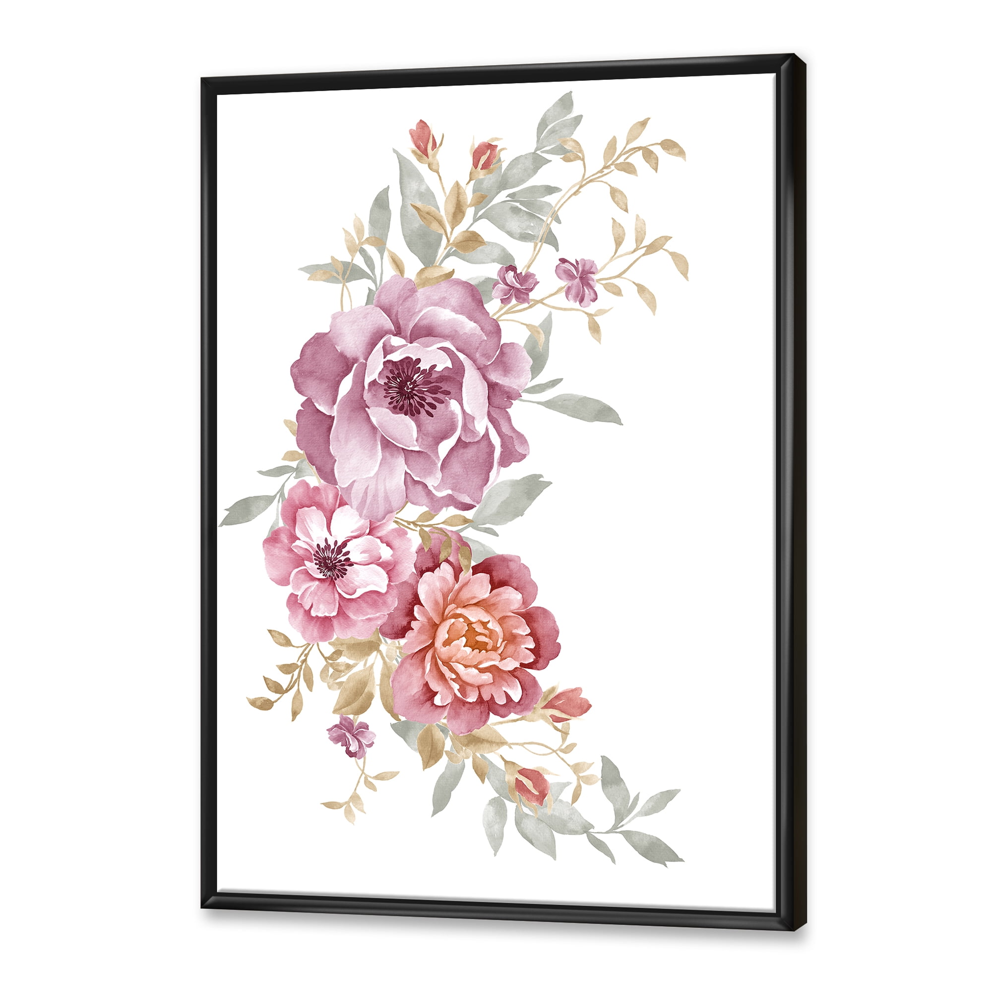 Designart 'Bouquet of Purple and Pink Flowers III' Farmhouse Framed Canvas Wall Art Print