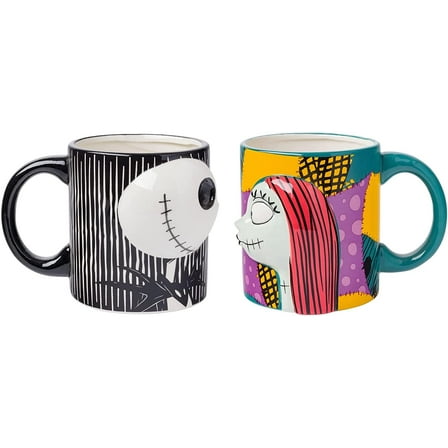 Disney Nightmare Before Christmas Jack & Sally Sculpted Ceramic Mugs, Set of 2, Silver Buffalo