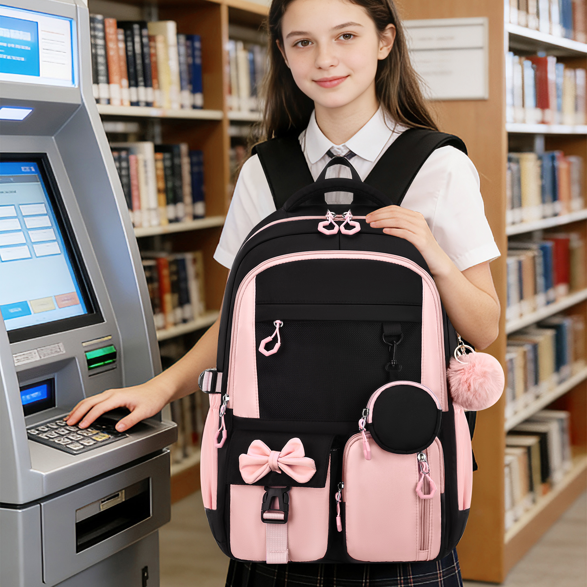 Mochila escolar de caramelo para niñas y niños, morral grande para libros con múltiples bolsillos, ligera y resistente al agua, para primaria, secundaria y universidad 5