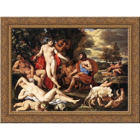 Midas and Bacchus 24x20 Gold Ornate Wood Framed Canvas Art by Poussin, Nicolas