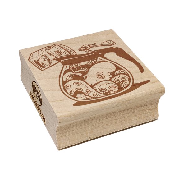 Octopus Making Coffee in Pot Square Rubber Stamp Stamping Scrapbooking Crafting - Small 1.25in