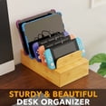 thumbnail image 2 of SpaceAid Bamboo Charging Station for Multiple Devices, Cell Phone Docking Stations for Multi Laptop, Tablets and iPads, Nightstand Bedside Desk Devic, 2 of 7