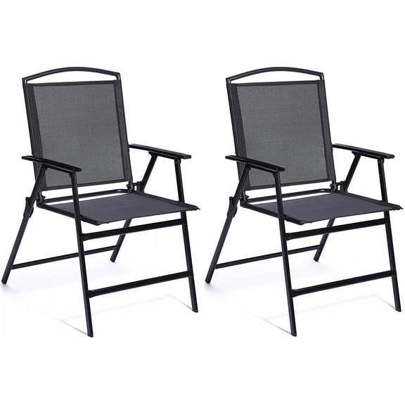 Bylring Outdoor Foldable Patio Dining Sling Chairs Set of 2 with Armrest Black Folding Portable Patio Chairs for Lawn Garden Balcony Living Room Furniture