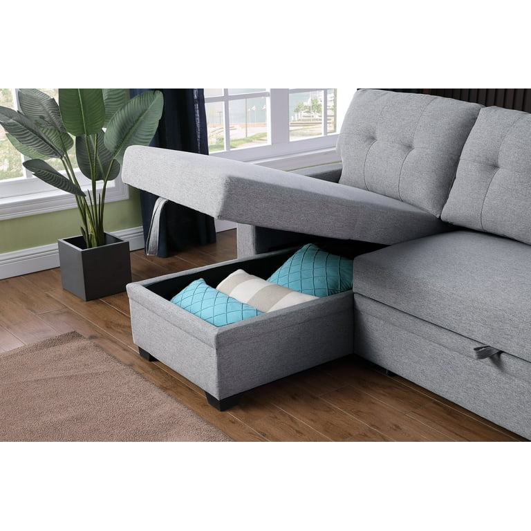 JAMPOOCA Linen L Shape Comfy Sectional Sofa, Light Gray