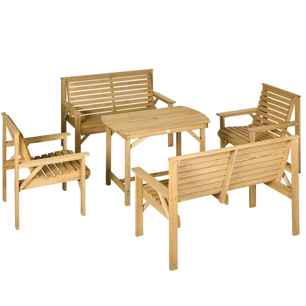 Outsunny 5 Piece Patio Dining Set Table and Chairs, 2 Chairs, 2