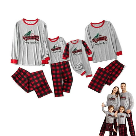 

Christmas Family Matching Pajamas Set Adult Kids Baby Plaid Pants Sleepwear Nightwear Set