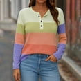 thumbnail image 2 of Arnsht Womens Striped T Shirts Color Blocked V Neck Long Sleeve Strip Pullover Casual Layer Top Fall Winter Y2K Shirts Orange XXXL, 2 of 6