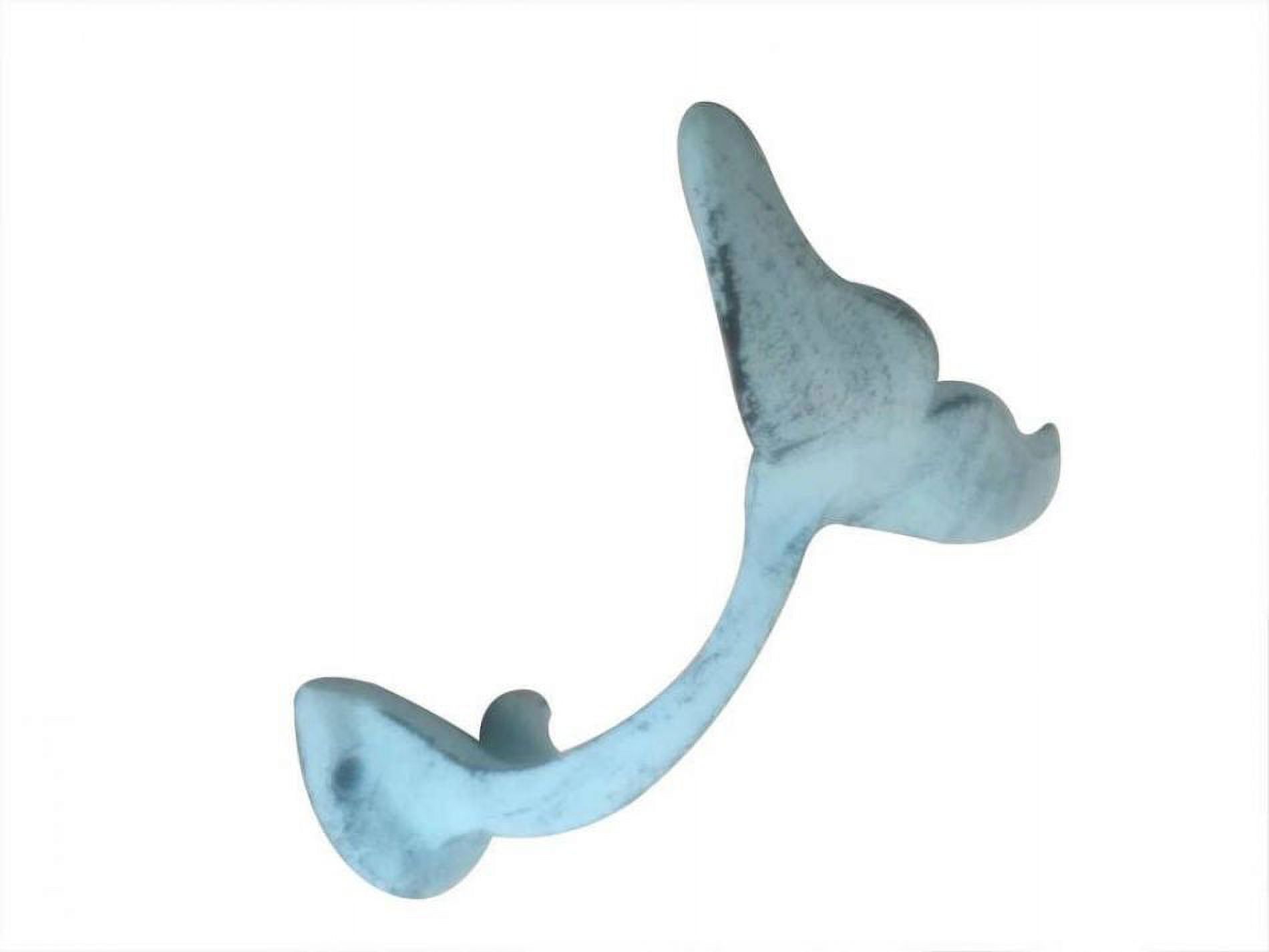 Handcrafted Model Ships K-0178-blue 5 in. Rustic Dark Blue Whitewashed Cast Iron Decorative Whale Tail Hook - image 2 of 2