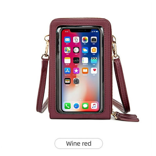 Portefeuille à Écran Tactile pour Femmes et Hommes, Pochette de Blocage RFID Porte-Cartes Poche pour Cellulaire Rouge Vin
