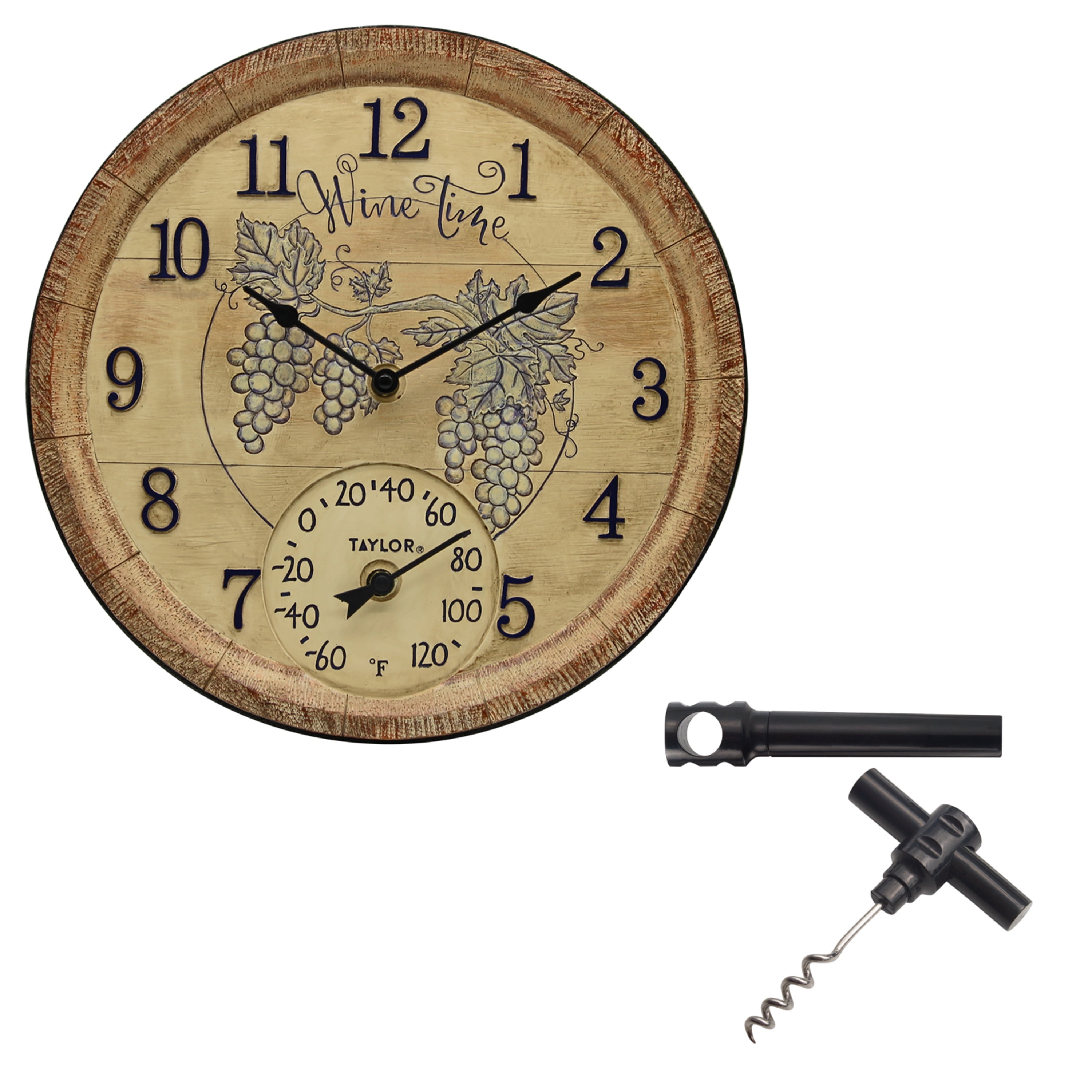 Taylor 14 inch Poly Resin Wine Time Clock with Thermometer