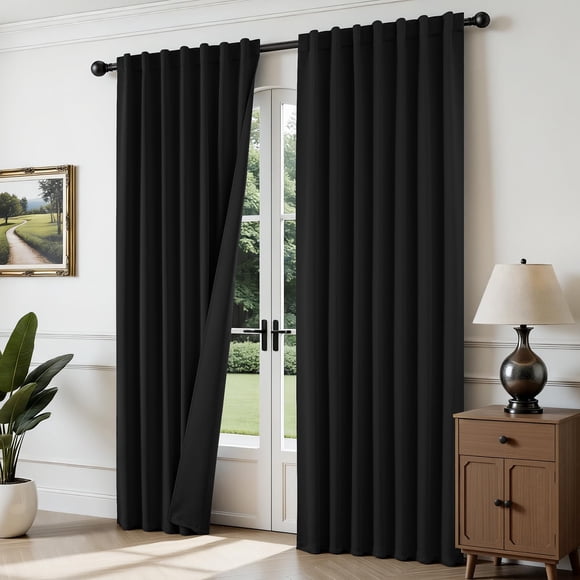 Joydeco Rideaux Occultants pour Chambre, Rideaux Occultants 96 Pouces de long 2 Panneaux, Longs Draperies Noires avec Passe-Tringle et Pattes Arrière, Assombrissement de Pièce Rouge Bruit