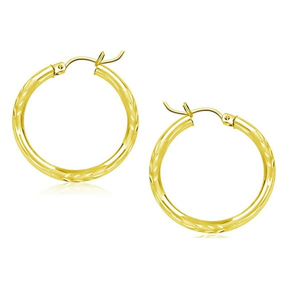 10k Yellow Gold Diamond Cut Hoop Earrings (15mm)