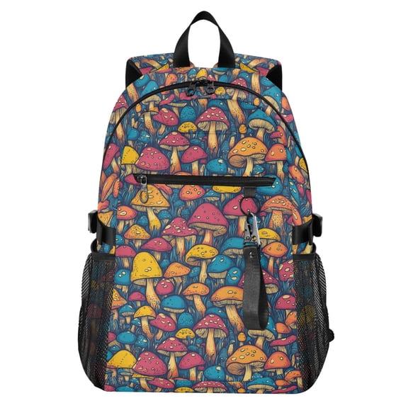 JIALIOU 14" Laptop Backpack Waterproof Airline Approved Stylish Casual Daypack for Travel Business College Work, Vibrant Color Mushrooms