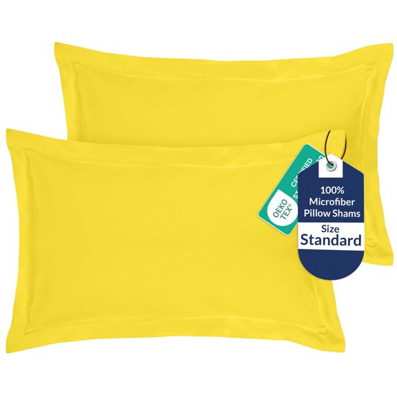 Royale Linens Pillow Shams 2 Pack Standard Size 20x26 Inch - Brushed Microfiber - Bed Pillow Shams, Wrinkle Resistant Super Soft and Cozy - Back Overlap Closure - Oxford Pillowcase (Standard, Yellow)