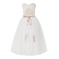 thumbnail image 2 of Ekidsbridal Communion Girl Flower Girl Dress - Ivory Floral Lace Keyhole Back with Rhinestone Beaded Sash 178R3-A (Size: 2-12), 2 of 3