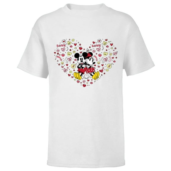 Disney Mickey & Minnie Heart of Love Valentine’s Day Retro - Short Sleeve T-Shirt for Kids - Customized-White
