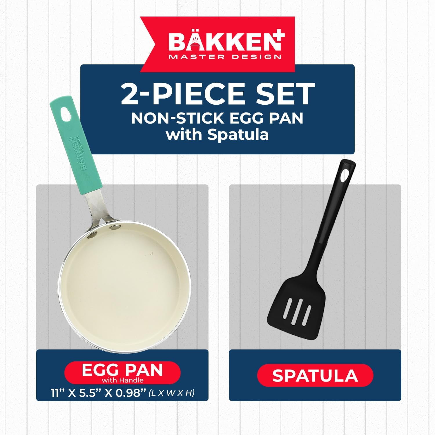 Bakken-Swiss 2-Piece Mini Egg Pan Set – 5.5" Non-Stick Frying Pan with Spatula, Cool-Touch Handle, Heat Resistant to 400°F, Food-Grade Safe, Aqua – For Gas, Electric & Ceramic Cooktops