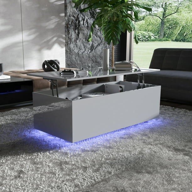 Yaoping High Gloss Lift Top Coffee Table, Led Coffee Table with Storage