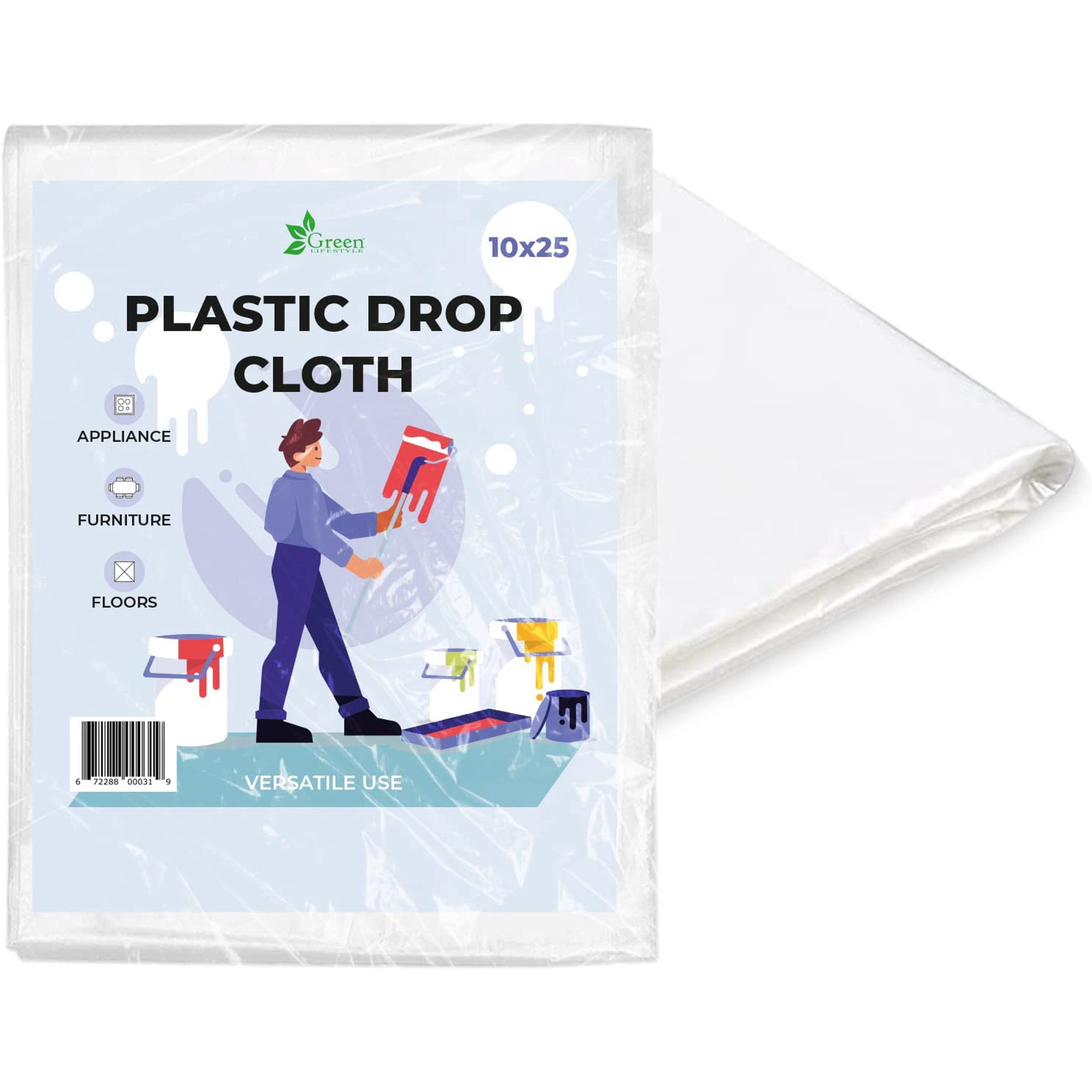 GREEN LIFESTYLE Painters Plastic Drop Cloth, Plastic Drop Cloth for