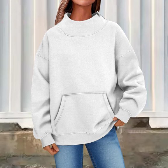 jobturf Oversized Sweatshirts for Women Mock Neck Sweatshirt Casual Soft Fleece Pullover Fall Fashion Long Sleeve Going Out Tops with Front Kangaroo Pocket S-2XL