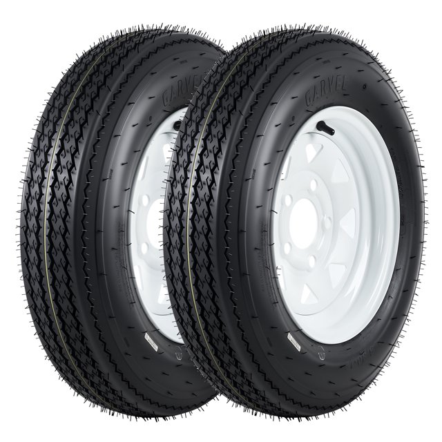 Durable Trailer Tires and 5-Lug Wheels Set - 5.30-12, Load Range C, 6PR, White Rim Assembly for Utility, Boat, Camper Trailers
