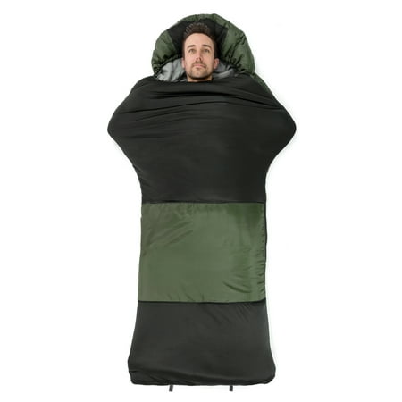 Slumbertrek Contour Sleeping Bag, Temperature +38.5F, Rectangle Shape, Size 88.5x30in, Olive Black Color