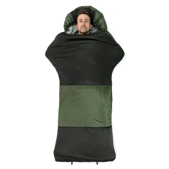 Slumbertrek Contour Sleeping Bag, Temperature 38.5F, Rectangle Shape, Size 88.5x30in, Olive Black Color
