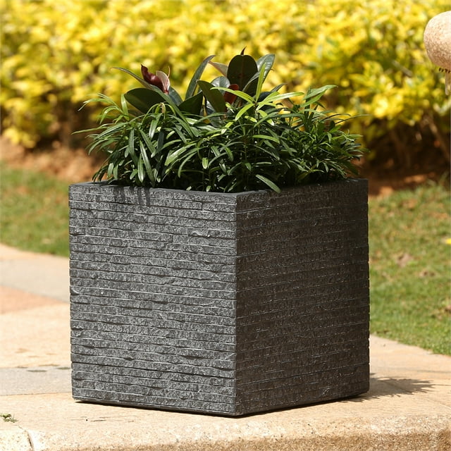 LuxenHome Square 12" H Gray MgO Planter Indoor and Outdoor