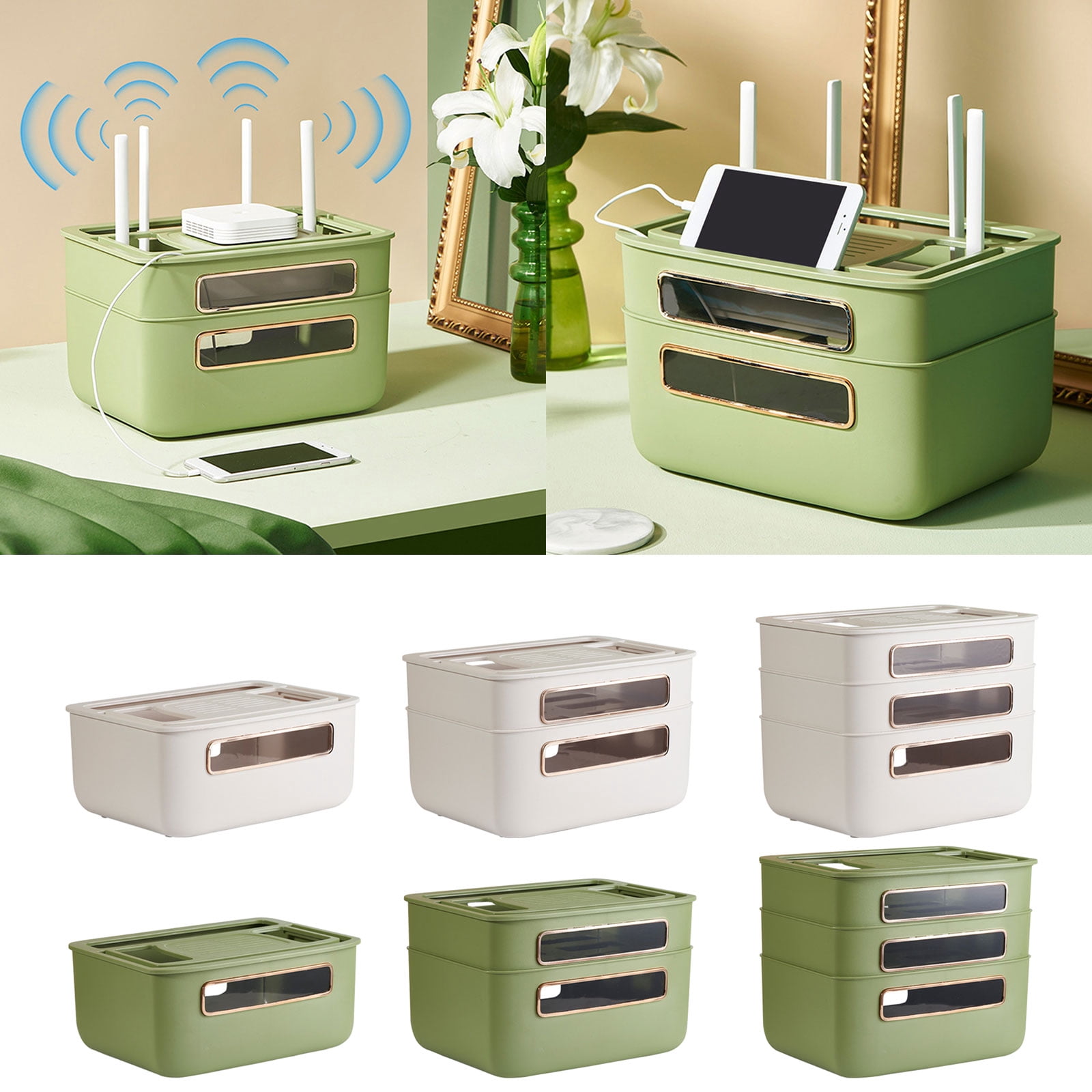AOOOWER 1/2/3 Layers WiFi Router Cover Shelf Power Strip Cable Management Storage Box Hollow Out Plastic Socket Wire Hider Rack