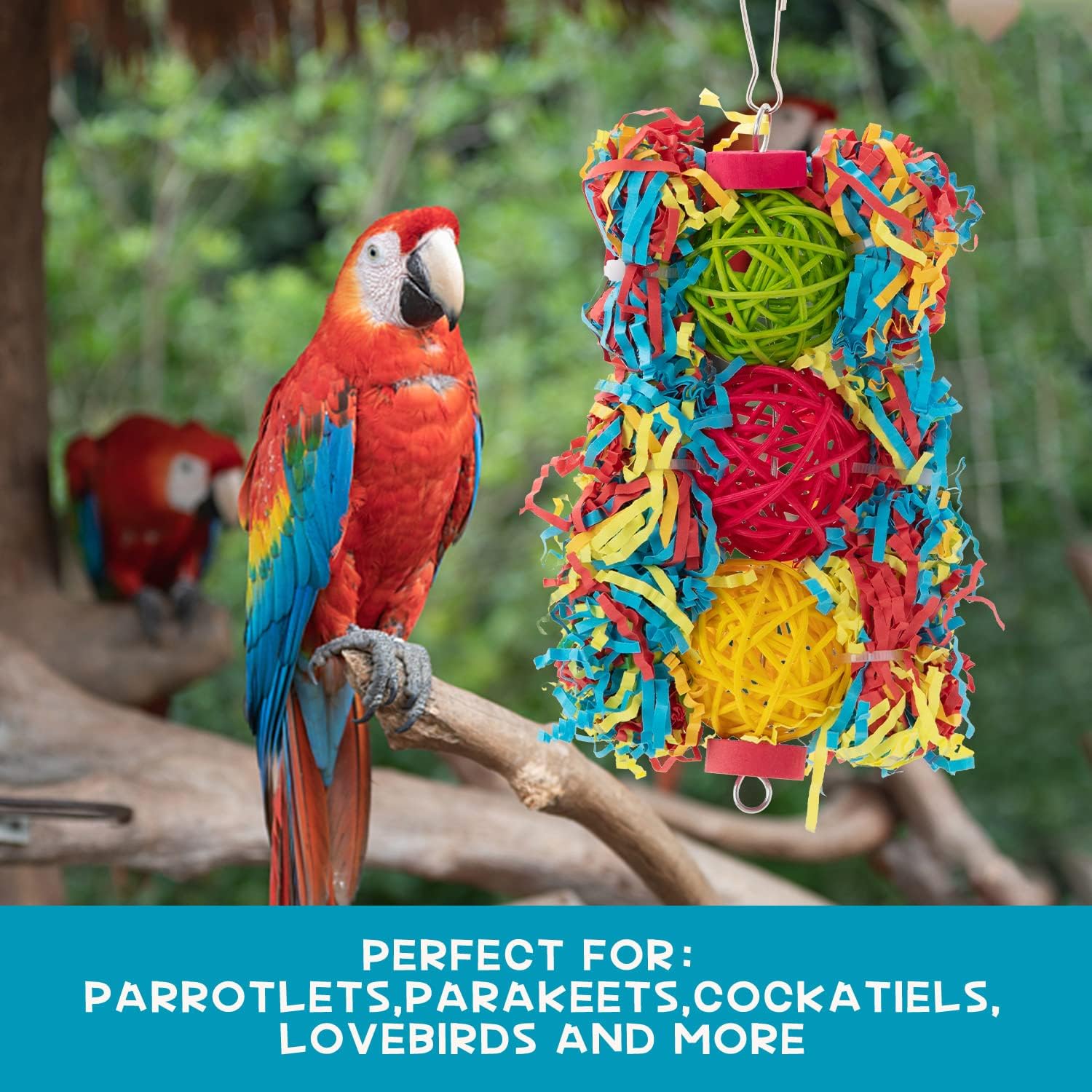 Bird Colorful Chewing Toys Parrot Foraging Shredder Toys Shred Hanging Foraging Toys, Comfy Perch Parakeet Toys for Rope Bungee Bird Toy