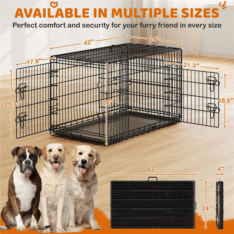 Alden Design 42″ Dog Crate with 2 Doors and Pull-out Tray for