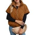 thumbnail image 2 of Quilted Jackets for Women Casual Short Sleeve Zip Up Warm Vests Caramel Color XXL, 2 of 10