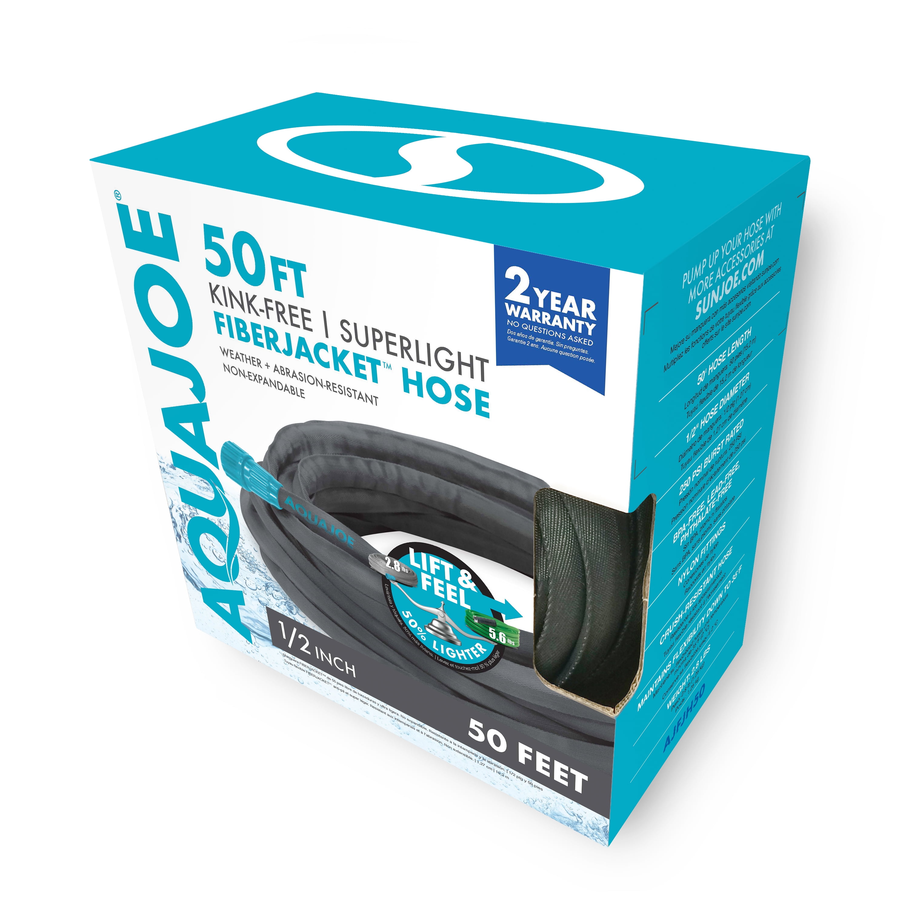 Aqua Joe AJFJH50 Ultra Flexible Kink Free Fiberjacket Garden Hose 50