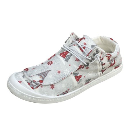 

Mackneog Ladies Exquisite Christmas Print Lace Up Round Head Comfort Flat Casual Shoes Gift on Clearance