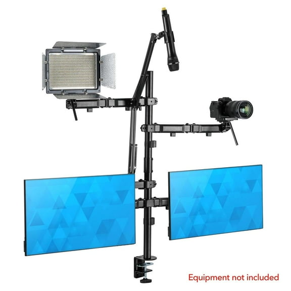 Mount-It! All-In-One Studio Camera Setup Dual Monitor Mount | Podcasting and Influencer Desk Stand