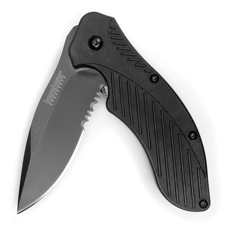 Kershaw Clash Black Serrated Pocket Knife (1605CKTST) 3.1” Stainless Steel Blade with Black-Oxide Coating; Glass-Filled Nylon Handle with SpeedSafe Open, Locking Liner and Reversible Pocketclip; (Best Serrated Pocket Knife)