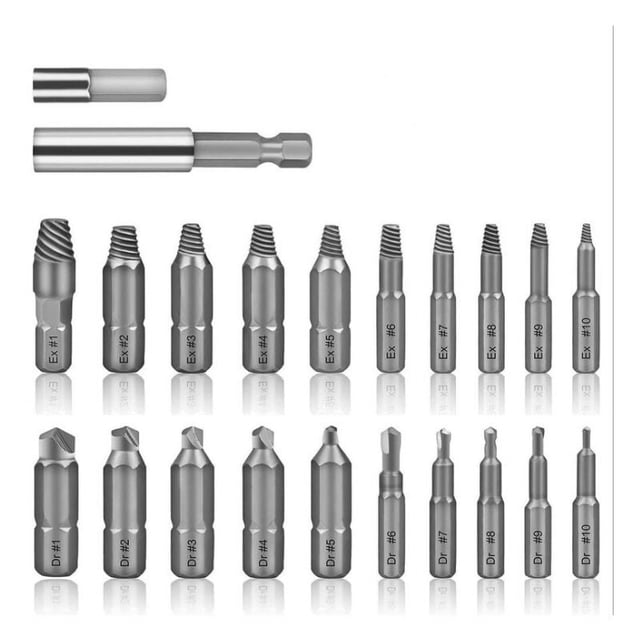 Jinsinto 22pcs Damaged Screw Extractor Kit, Bit Driver and Remove Tool Broken Bolt from Rooted Screw Extractors with Magnetic Bit Holder and Socket Adapter