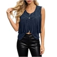 thumbnail image 2 of Atkumj Western Vest Women Vintage Suede V Neck Fringe Hem Button Up Vests Fashion Casual Solid Color Cropped Women Vest Top for Everyday Western Look 2XL, 2 of 6