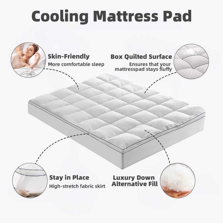 California King Mattress Topper, Extra Thick & Cooling - Down Alternative Fill For Back Pain, 8-21" Deep Pocket